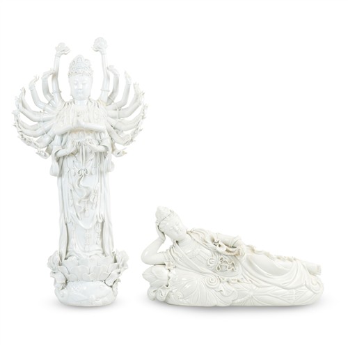 70 · TWO DEHUA STYLE PORCELAIN FIGURES OF BOHISATTVAS Please see important information below regarding collection of lots in this auction.