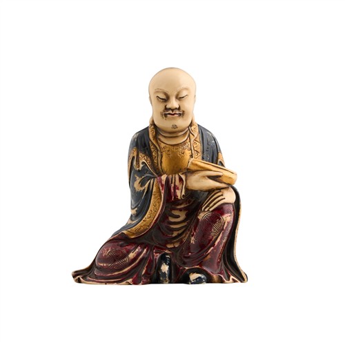 1098 · A CHINESE SOAPSTONE CARVED SEATED FIGURE OF A LUOHAN