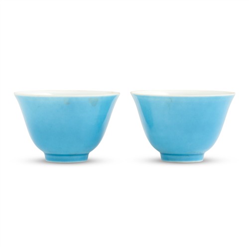 5 · A PAIR OF CHINESE BLUE GLAZED CUPS, GUANGXU PERIOD (1875 - 1908)