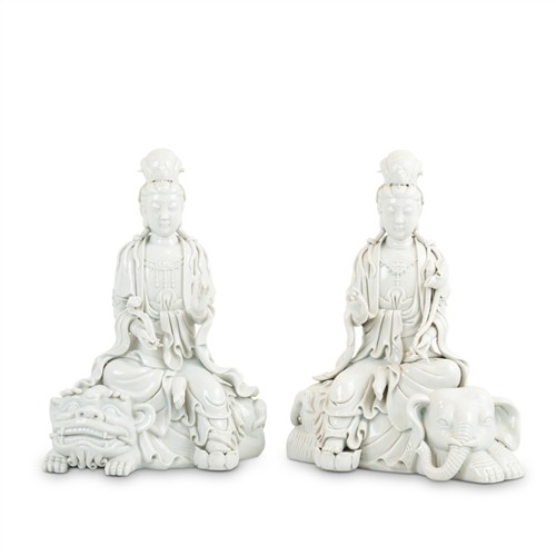 71 · AN OPPOSED PAIR OF DEHUA-STYLE PORCELAIN FIGURES OF GUAN YIN Please see important information below regarding collection of lots in...