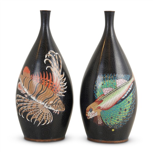 74 · A PAIR OF MODERN JAPANESE CLOISONNE VASES Third quarter 20th century Please see important information below regarding collection of...