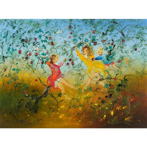 DAVID BOYD (1924-2011) Playing in the Apple Orchard oil on canvas 44.5 x 59.5cm