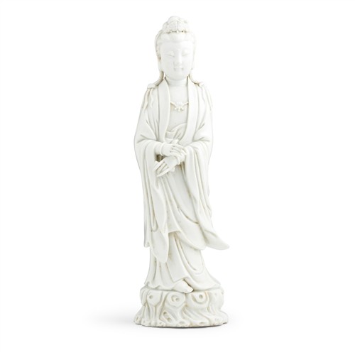 35 · A CHINESE DEHUA STANDING FIGURE OF GUANYIN, QING DYNASTY (1644 - 1911)