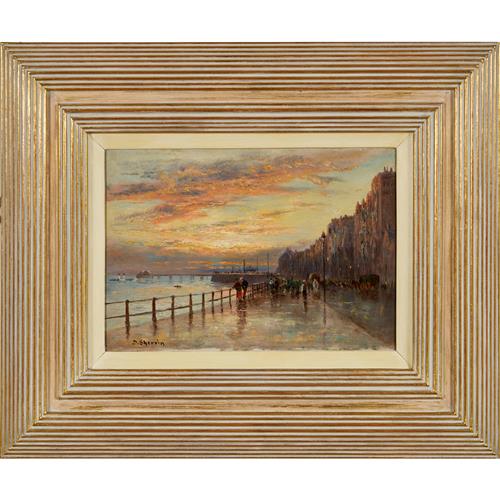 1 · DANIEL SHERRIN (British, 1869–1940) Sunset After Rain, Hastings oil on board 19 x 27.5cm (39.5 x 47.5cm framed)