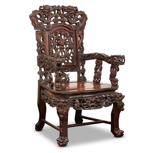 84 · AN ANTIQUE CHINESE ROSEWOOD OPEN ARMCHAIR Second half 19th century Please see important information below regarding collection of lo...