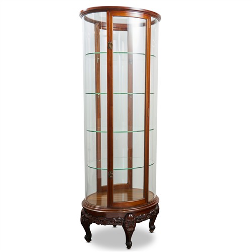 96 · A FRENCH WALNUT AND GLAZED DISPLAY CABINET First half 20th century Please see important information below regarding collection of lo...