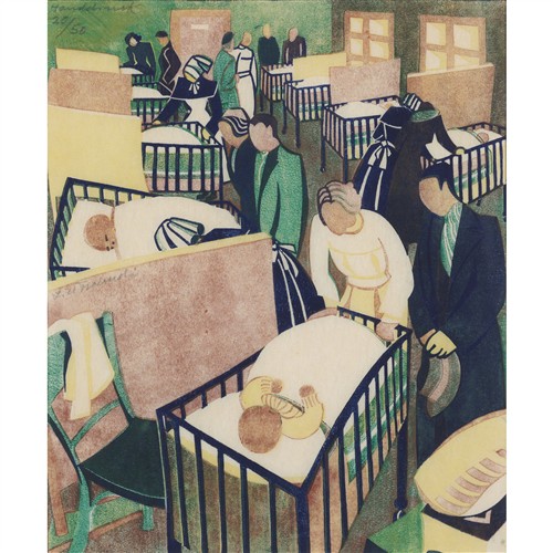 10 · LILL TSCHUDI (Swiss, 1911-2004) Visiting Day 1937 linocut, ed. 20/50 30 x 25cm (image); 34 x 28cm (sheet)