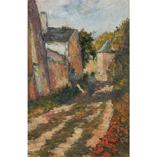 75 · A DE PENTTOUËT (French, late 19th/early 20th century) Country Lane in Provence oil on panel 48 x 31.5cm (66 x 50cm framed)