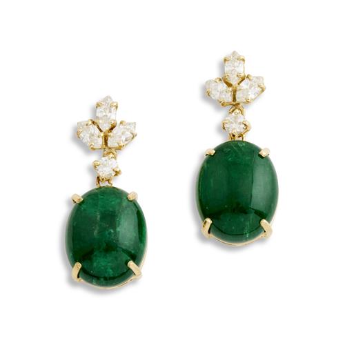 Pair Of 18ct Yellow Gold, Emerald And Diamond Earrings