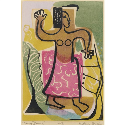 BARBARA BRASH (1925-1998) Native Dancer 1953 linocut, ed. 16/30 21 x 14cm