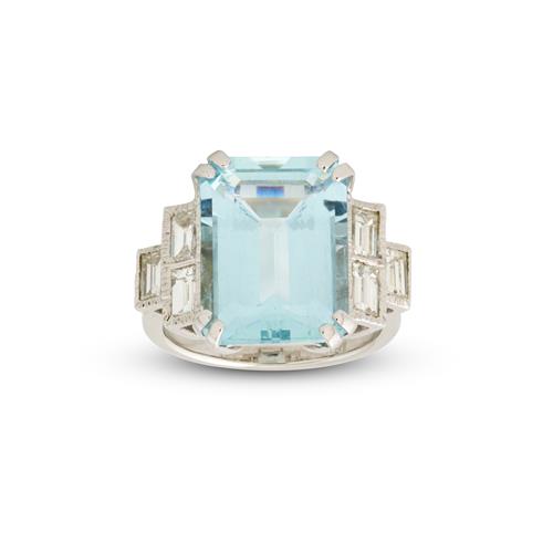 18ct White Gold, Aquamarine And Diamond Ring