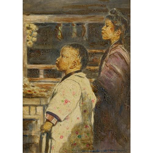 33 · MORTIMER MENPES (1855-1938) Watching the Play c.1890 oil on panel 15 x 10.8cm