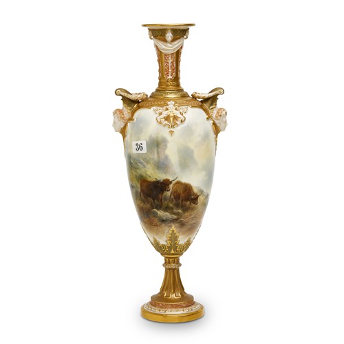 A ROYAL WORCESTER PORCELAIN VASE DECORATED BY JOHN STINTON, Jnr Shape 1410, date cipher for 1911