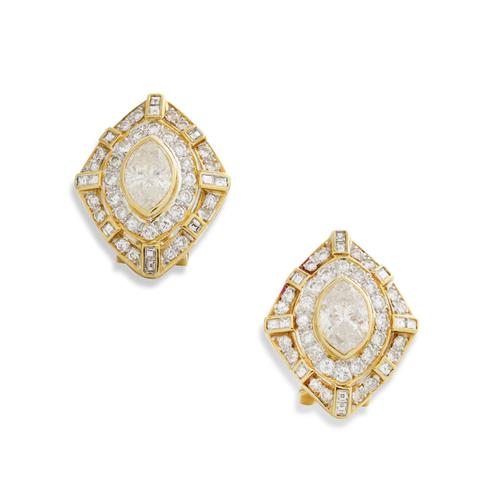 48 · PAIR OF 18CT TWO-TONE GOLD AND DIAMOND EARRINGS