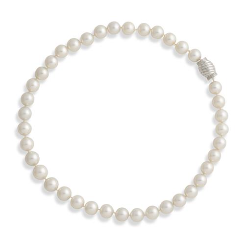 80 · 14CT WHITE GOLD, SOUTH SEA AND DIAMOND NECKLACE