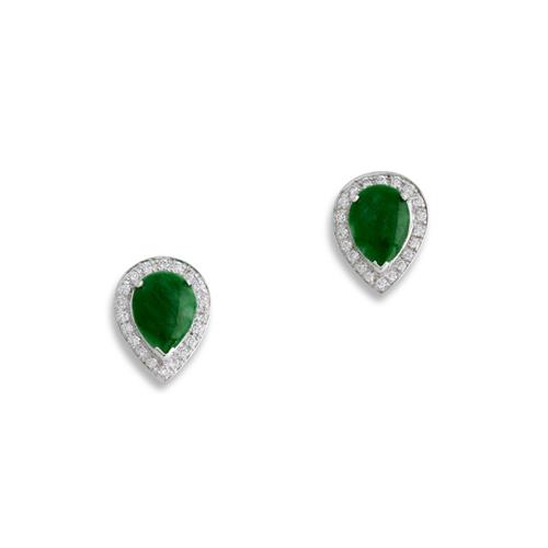 Pair Of 18ct White Gold, Jade And Diamond Earrings