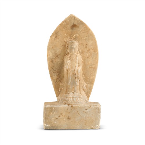 100 · A CHINESE WHITE MARBLE STONE CARVED STANDING FIGURE OF A BODHISATTVA, NORTHERN QI DYNASTY (550 - 577)
