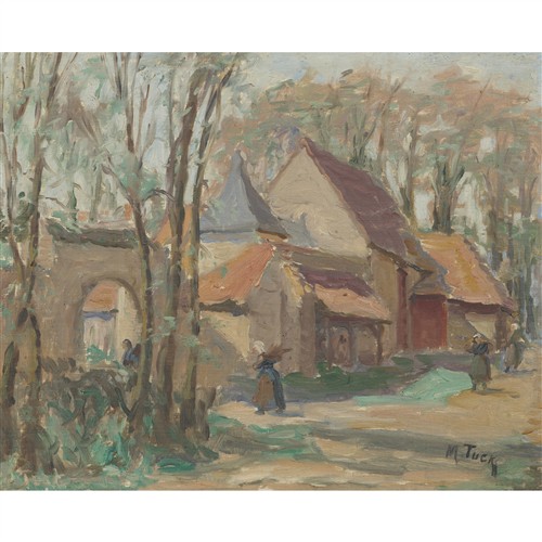 33 · MARIE ANNE TUCK (1866-1947) Farmyard, Lafaux, France c.1910 oil on canvas laid on board 32 x 39.5cm
