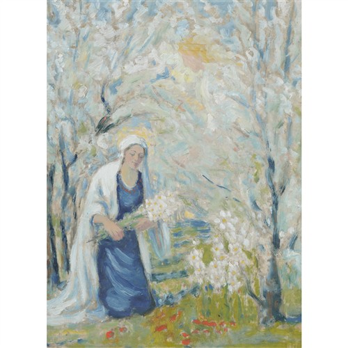 9 · MARIE ANNE TUCK (1866-1947) Gathering Blossom on the Hill, Adelaide Hills c.1920 oil on board 31 x 24cm