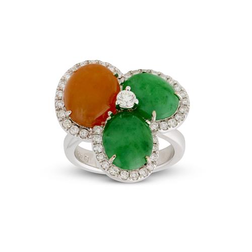 18ct White Gold, Jade And Diamond Ring