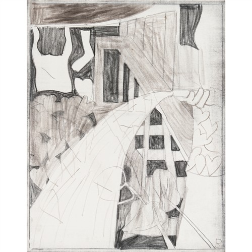 6 · CHARLES BLACKMAN (1928-2018) (Hosing a Garden of Love) 1997 charcoal on canvas 76 x 60.5cm