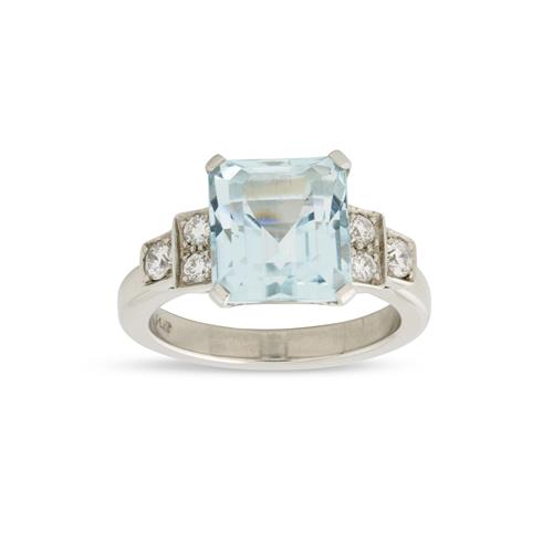 Platinum, Aquamarine And Diamond Ring