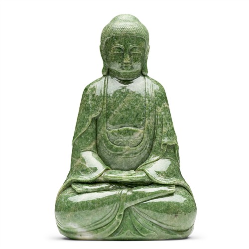 1094 · A CHINESE GREEN JADE CARVED SEATED BUDDHA