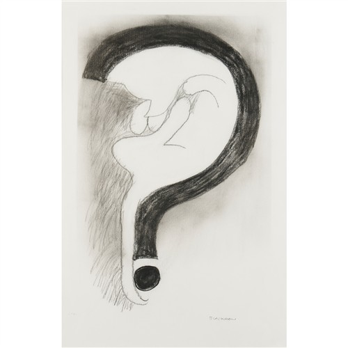 10 · CHARLES BLACKMAN (1928-2018) (Curiosity Cat - Cat Question Mark) c.1987 charcoal on paper 63 x 41cm; 87.5 x64 cm (frame)