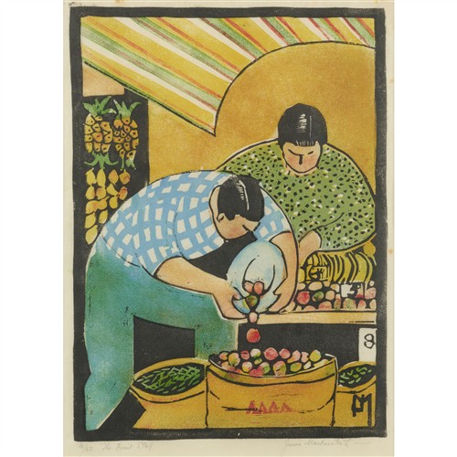 JESSIE MACQUEEN MACKINTOSH (1892-1957) The Fruit Stall 1936 linocut, ed. 4/25 26.5 x 19cm