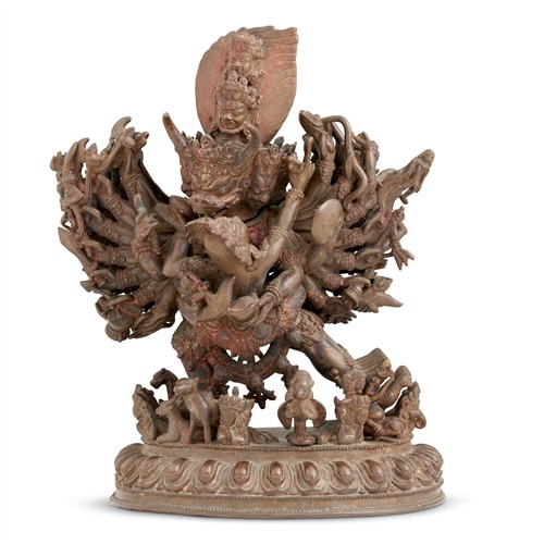 85 · A FINE TIBETAN BRONZE STANDING FIGURE OF YAMANTAKA, 16TH/17TH CENTURY