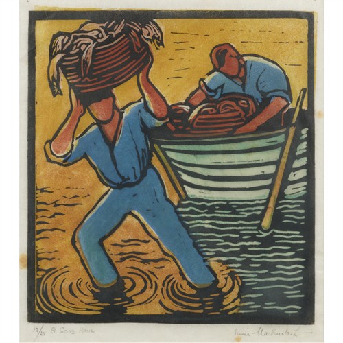 77 · JESSIE MACQUEEN MACKINTOSH (1892-1957) A Good Haul linocut, ed. 12/25 17 x 16cm