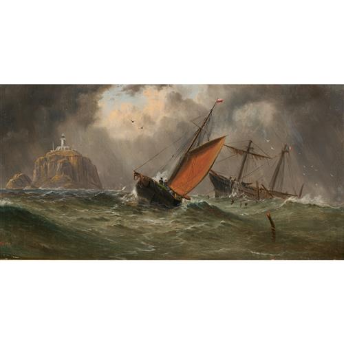 HAUGHTON FORREST (1826-1925) (Maritime Scene) oil on board 25 x 50cm