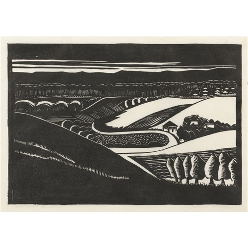 MARY COOPER EDWARDS (1882-1963) Queensland Landscape c.1936 linocut 19 x 28cm