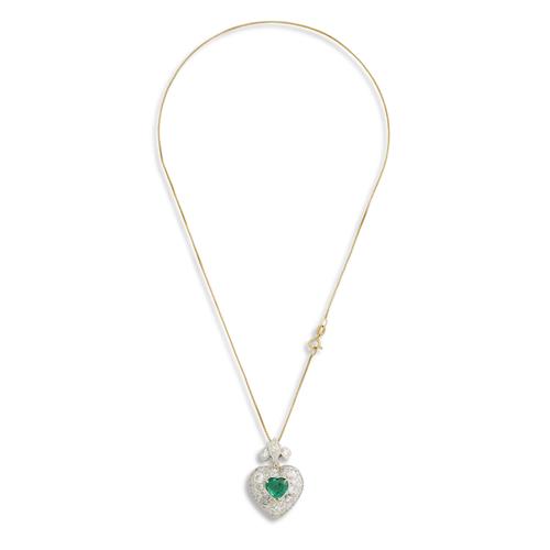 15ct Two-Tone Gold, Emerald And Diamond Pendant