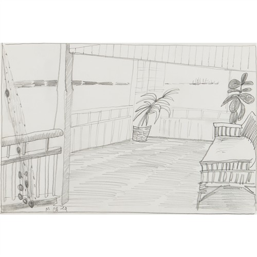 15 · CHARLES BLACKMAN (1928-2018) (Beach Hut) 1979 pencil on paper 19 x 28.5cm; 43 x 53cm (frame)