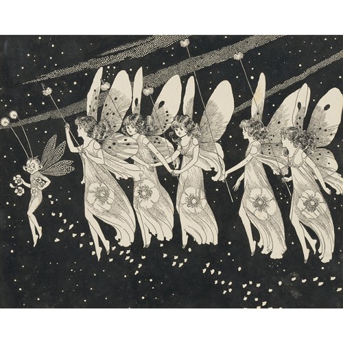 IDA RENTOUL OUTHWAITE (1888-1960) Back to Fairyland ink on card preliminary sketch verso 22.5 x 27.5cm
