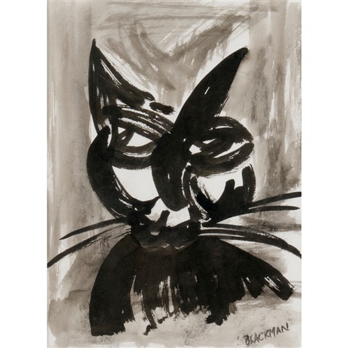CHARLES BLACKMAN (1928-2018) (Grumps the Cat) 1982 ink and wash on paper 31 x 23cm; 53 x 43.5cm (frame)