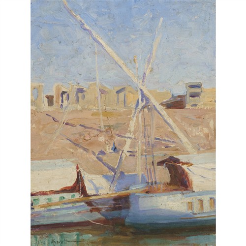 17 · ALICE MUSKETT (1869-1936) (Boats, Northern Africa) c.1911 oil on canvas on board 26 x 21cm