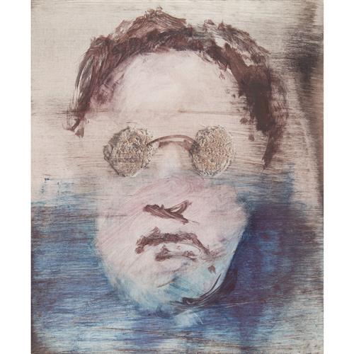 5 · SIDNEY NOLAN (1917-1992) (Man with Glasses) c.1957 mixed media on paper 30.5 x 25.5cm
