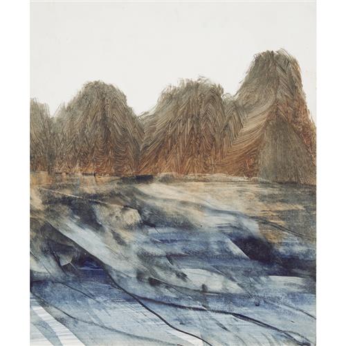 7 · SIDNEY NOLAN (1917-1992) (Mountain and Sea) c.1965 mixed media on paper 30.5 x 25.5cm