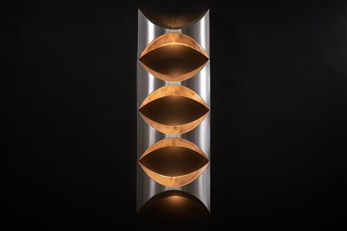 43 · THREE BRUSHED ALUMINIUM MODULAR WALL LIGHT PANELS BY CLAUDE FERRET