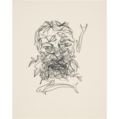 14 · SIDNEY NOLAN (1917-1992) (Man and fish) c.1963 crayon on paper 63.5 x 52cm