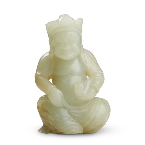 A Chinese Pale White Jade Carving Of Jambhala, Qing Dynasty (1644 - 1911)