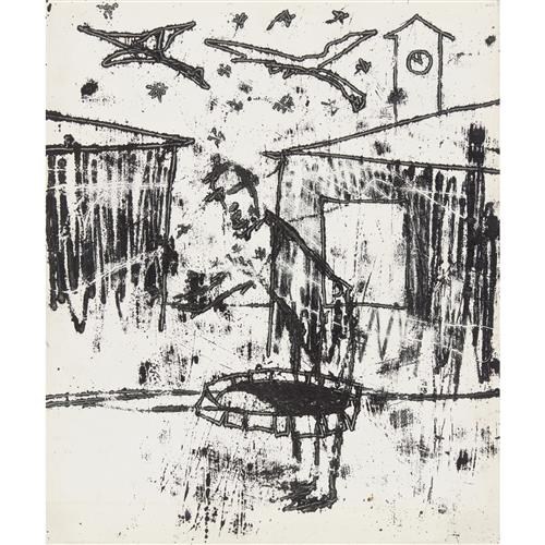 18 · SIDNEY NOLAN (1917-1992) (Planes flying above a man) 1965 transfer drawing 30.5 x 25.5cm