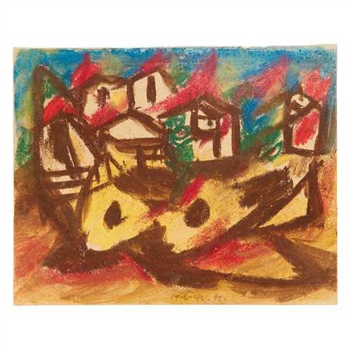 1 · SIDNEY NOLAN (1917-1992) (Wimmera Town and Aeroplane Crash) 1942 pastel on paper 16 x 21cm