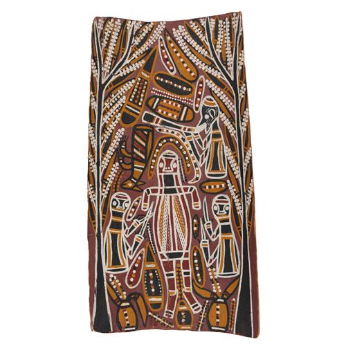 DAVID MALANGI DAYMIRRINGU (1927-1999) (Language group: Djinang/Liyagalawumirr) Mortuary Rites for Gurrmirringu natural earth pigment