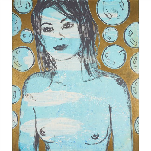 DAVID BROMLEY (born 1960) Belinda with Bubbles 2004 acrylic & metal leaf on canvas 183 x 152cm (186.5 x 156cm framed?)