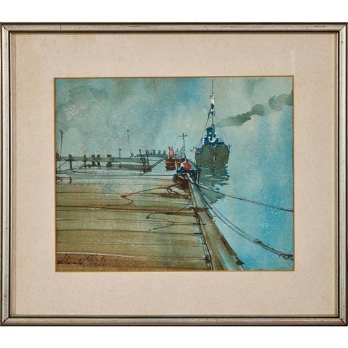 9 · ALEXANDER HILLS (born 1943) Chaynes Boat, Whaler's Return watercolour on paper 22 x 27.5cm (35.5. x 40.5cm framed)