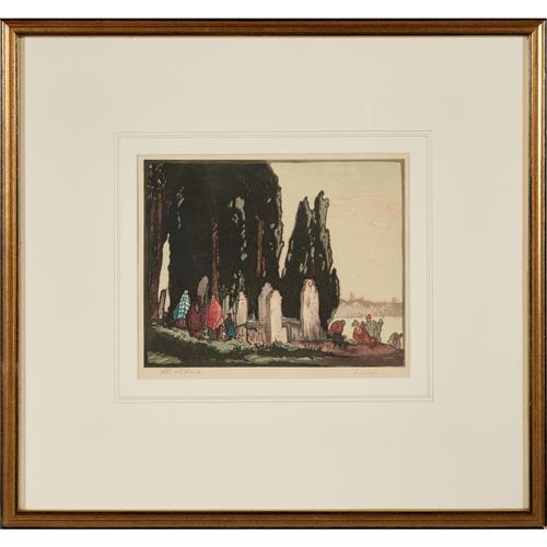 35 · YOSHIJIRO URUSHIBARA (Japanese, 1888-1953) The Resting Place, Scutari woodcut 17 x 21.5cm (42 x 45cm framed)