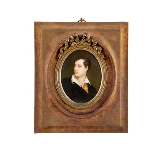 48 · A 19TH CENTURY CONTINENTAL PAINTED PORCELAIN PLAQUE OF LORD BYRON